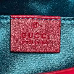 Pre Owned Gucci Red Matelasse Velvet Mini GG Marmont Shoulder Bag