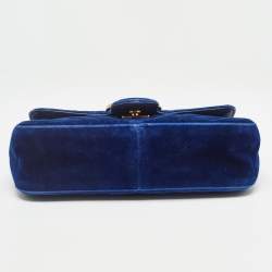Pre Owned Gucci Blue Matelasse Velvet Mini GG Marmont Shoulder Bag