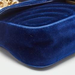 Pre Owned Gucci Blue Matelasse Velvet Mini GG Marmont Shoulder Bag