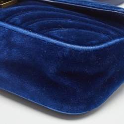 Pre Owned Gucci Blue Matelasse Velvet Mini GG Marmont Shoulder Bag
