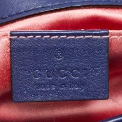 Pre Owned Gucci Blue Matelasse Velvet Mini GG Marmont Shoulder Bag