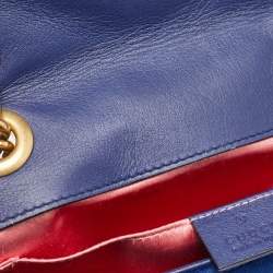Pre Owned Gucci Blue Matelasse Velvet Mini GG Marmont Shoulder Bag