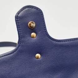 Pre Owned Gucci Blue Matelasse Velvet Mini GG Marmont Shoulder Bag