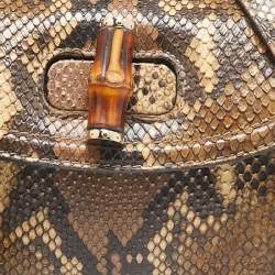 Pre Owned Gucci Cream Python Medium Tassel New Bamboo Top Handle Bag