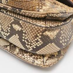 Pre Owned Gucci Cream Python Medium Tassel New Bamboo Top Handle Bag