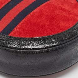 Pre Owned Gucci Black/Red Leather and Suede Mini Ophidia Round Shoulder Bag