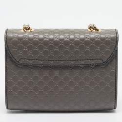 Pre Owned Gucci Grey Microguccissima Leather Mini Emily Chain Shoulder Bag