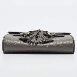 Pre Owned Gucci Grey Microguccissima Leather Mini Emily Chain Shoulder Bag