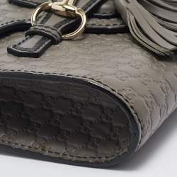 Pre Owned Gucci Grey Microguccissima Leather Mini Emily Chain Shoulder Bag