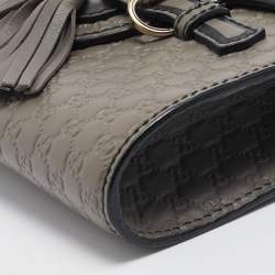 Pre Owned Gucci Grey Microguccissima Leather Mini Emily Chain Shoulder Bag