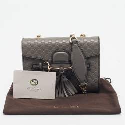 Pre Owned Gucci Grey Microguccissima Leather Mini Emily Chain Shoulder Bag