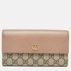 Gucci Beige/Dusty Pink GG Supreme Canvas and Leather GG Marmont Wallet