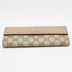 Gucci Beige/Dusty Pink GG Supreme Canvas and Leather GG Marmont Wallet