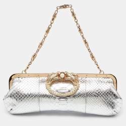 Pre Owned  Gucci Silver Python Crystal Dragon Chain Clutch