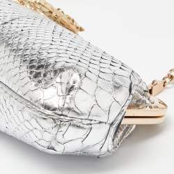 Pre Owned  Gucci Silver Python Crystal Dragon Chain Clutch
