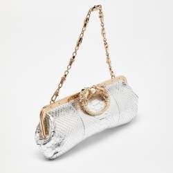 Pre Owned  Gucci Silver Python Crystal Dragon Chain Clutch