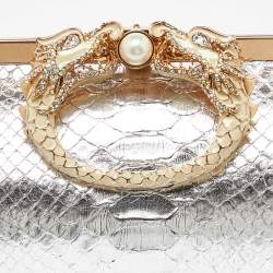 Pre Owned  Gucci Silver Python Crystal Dragon Chain Clutch