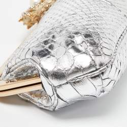 Pre Owned  Gucci Silver Python Crystal Dragon Chain Clutch