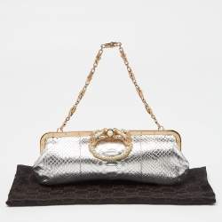 Pre Owned  Gucci Silver Python Crystal Dragon Chain Clutch