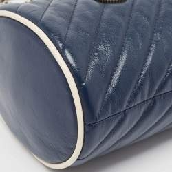 Pre Owned Gucci Navy Blue Matelasse Leather Mini GG Marmont Torchon Bucket Bag      
