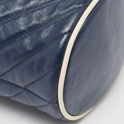 Pre Owned Gucci Navy Blue Matelasse Leather Mini GG Marmont Torchon Bucket Bag      