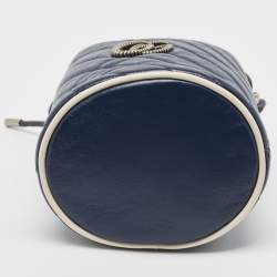 Pre Owned Gucci Navy Blue Matelasse Leather Mini GG Marmont Torchon Bucket Bag      