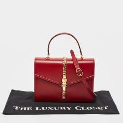 Gucci Red Leather Sylvie 1969 Top Handle Bag