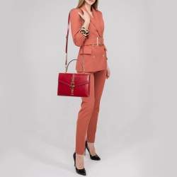 Gucci Red Leather Sylvie 1969 Top Handle Bag