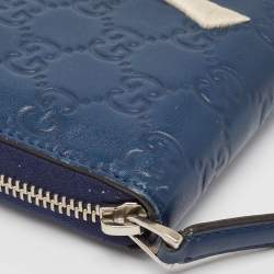 Gucci Blue Guccissima Leather NY Yankees Patch Zip Around Wallet