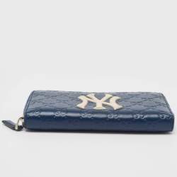 Gucci Blue Guccissima Leather NY Yankees Patch Zip Around Wallet