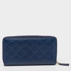Gucci Blue Guccissima Leather NY Yankees Patch Zip Around Wallet