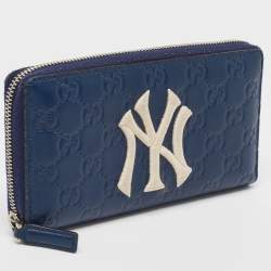 Gucci Blue Guccissima Leather NY Yankees Patch Zip Around Wallet