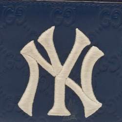 Gucci Blue Guccissima Leather NY Yankees Patch Zip Around Wallet