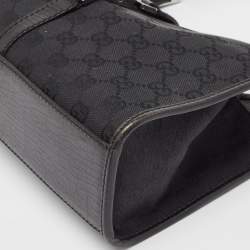 مملوكة مسبقًا Gucci Black GG Canvas and Leather Small Bardot Bag