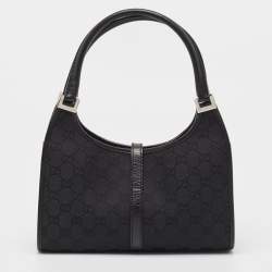 مملوكة مسبقًا Gucci Black GG Canvas and Leather Small Bardot Bag
