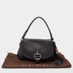 Pre Owned Gucci Black Leather Techno Horsebit Hobo