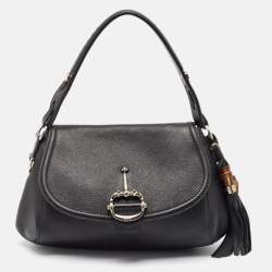 Pre Owned Gucci Black Leather Techno Horsebit Hobo