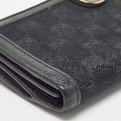 Gucci Black GG Canvas and Leather G Bit Flap Continental Wallet