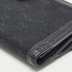 Gucci Black GG Canvas and Leather G Bit Flap Continental Wallet