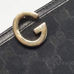 Gucci Black GG Canvas and Leather G Bit Flap Continental Wallet