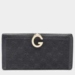 Gucci Black GG Canvas and Leather G Bit Flap Continental Wallet
