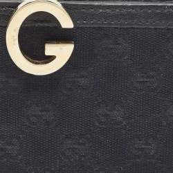 Gucci Black GG Canvas and Leather G Bit Flap Continental Wallet