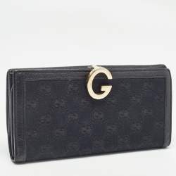 Gucci Black GG Canvas and Leather G Bit Flap Continental Wallet