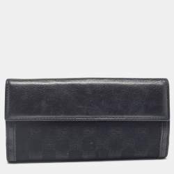 Gucci Black GG Canvas and Leather G Bit Flap Continental Wallet