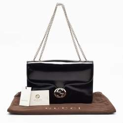 Pre Owned Gucci Black Glossy Leather Medium Interlocking G Shoulder Bag