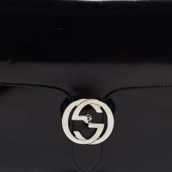 Pre Owned Gucci Black Glossy Leather Medium Interlocking G Shoulder Bag