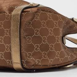 Pre Owned Gucci Bronze/Gold GG Fabric and Leather Medium Abbey Hobo
