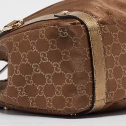 Pre Owned Gucci Bronze/Gold GG Fabric and Leather Medium Abbey Hobo