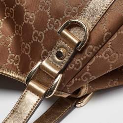 Pre Owned Gucci Bronze/Gold GG Fabric and Leather Medium Abbey Hobo