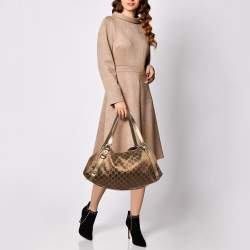 Pre Owned Gucci Bronze/Gold GG Fabric and Leather Medium Abbey Hobo
